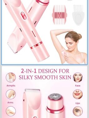 NIB Bikini Trimmer,2 in 1 Electric Razor,Dermave Shaver,Waterproof,Cordless,Pink